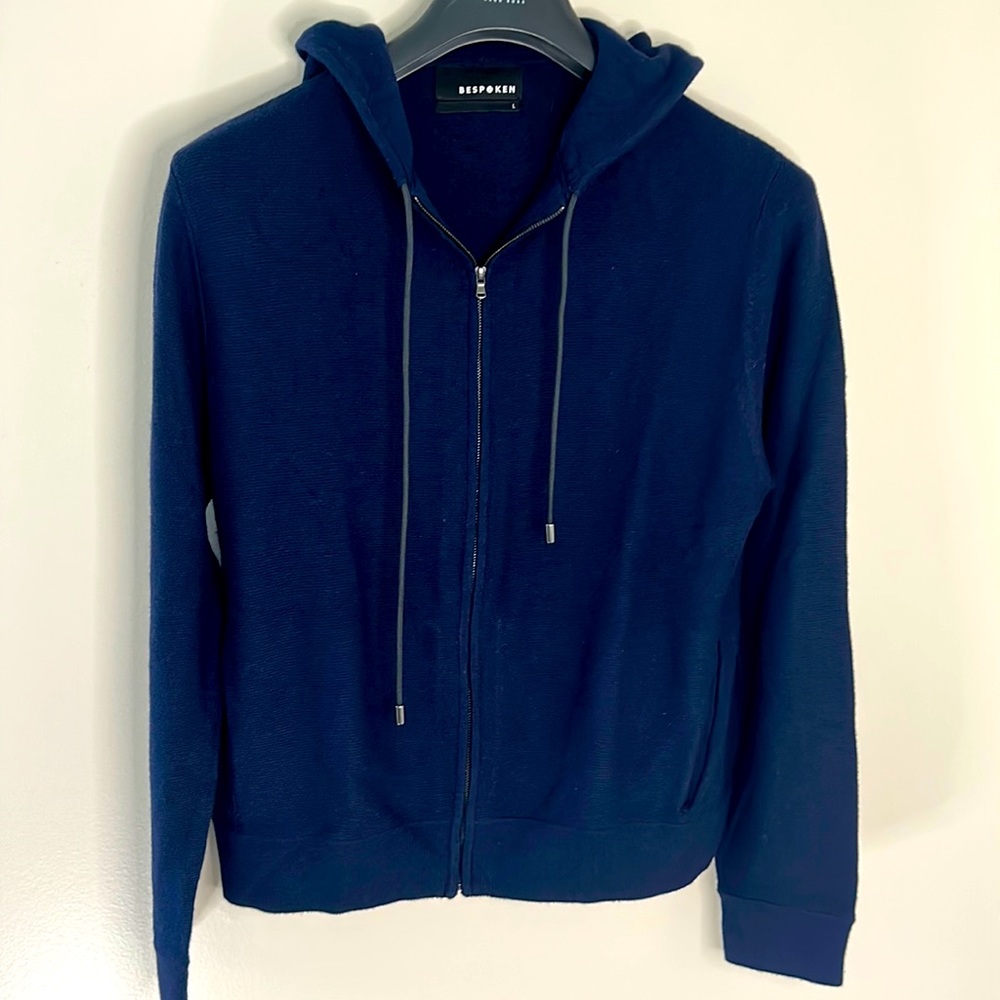 Bespoken-Full zip Hoodie Sweater-Large -40%Viscose 30%merino 25%nylon 5%cashmere